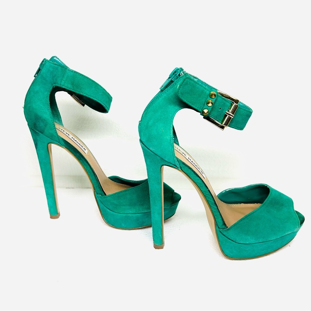 Steve Madden Green Ankle Strap Suede High Heel Sandals